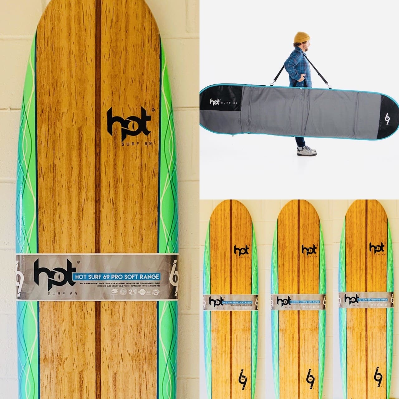 9″0 ft Hot Surf 69 Soft Longboard Beginners Surfboard Hot Log Package