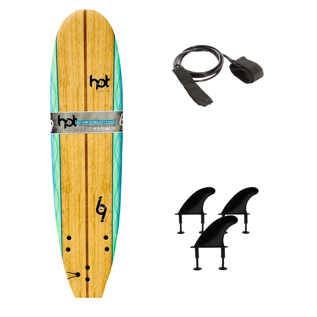 8ft Hot Surf 69 Soft Beginners Surfboard inc / Leash / Wax / Fins