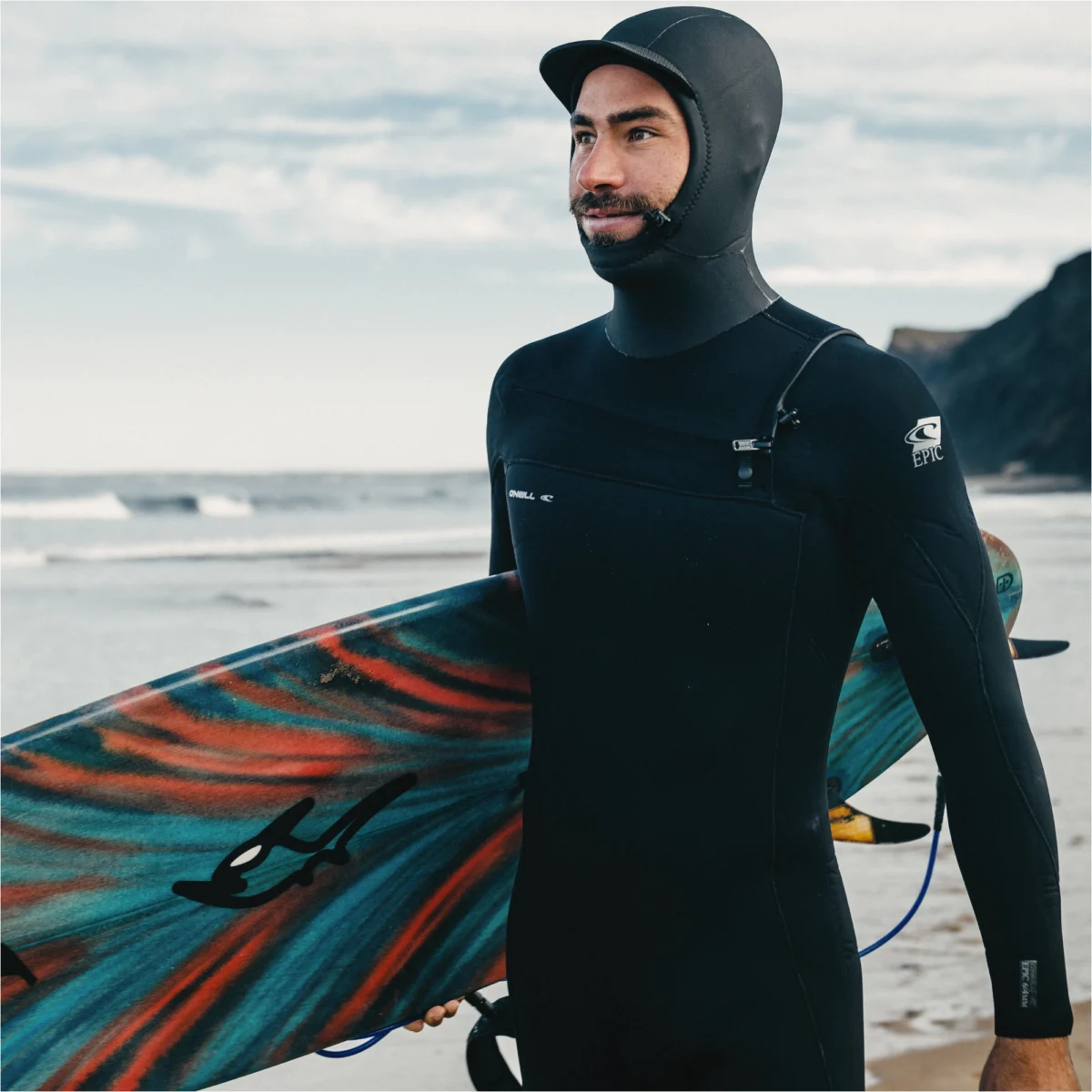 Mens Epic 6/4mm Chest Zip Hooded Wetsuit Black