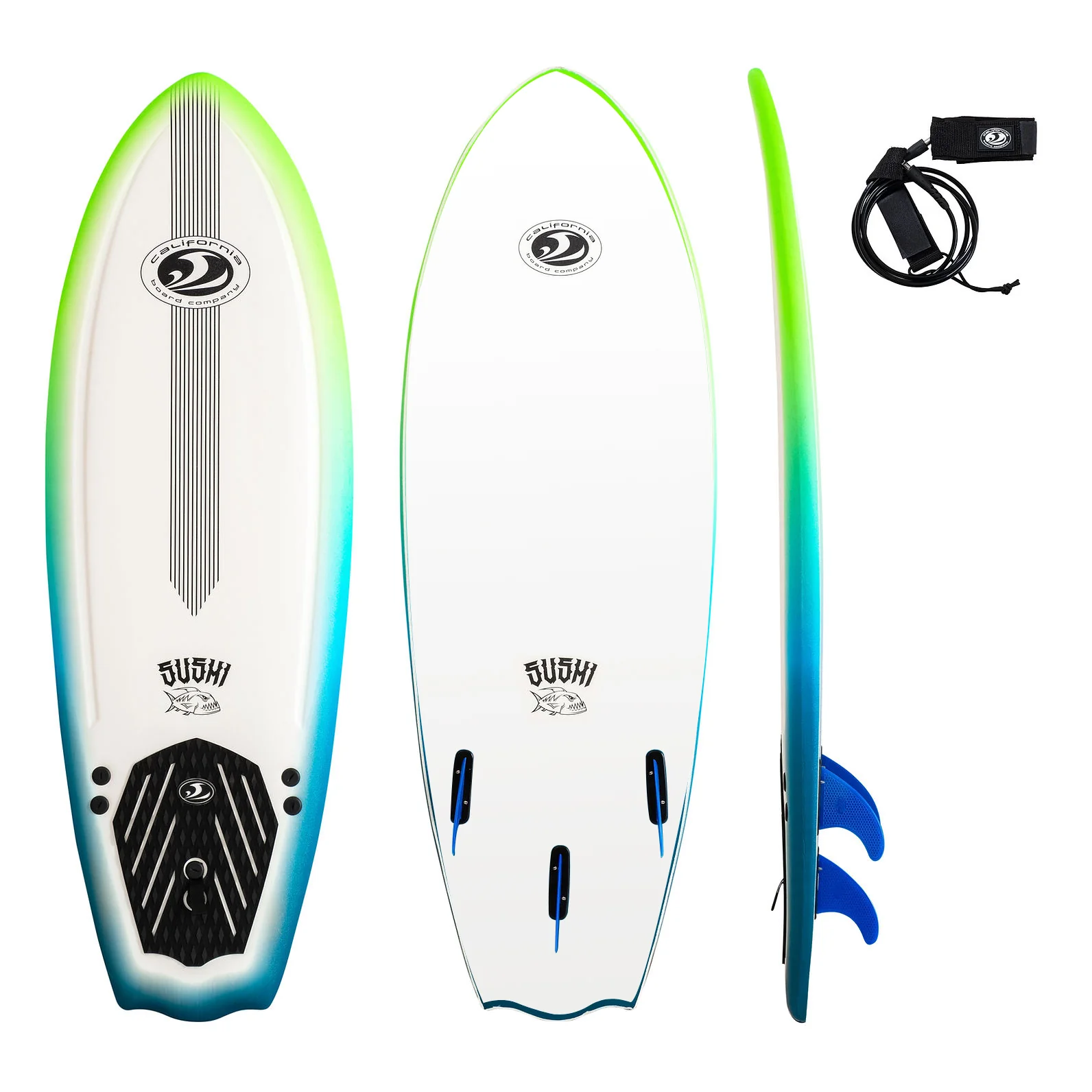 5"8 CBC Sushi Fish Kids Soft Foam Board Inc Fins Leash