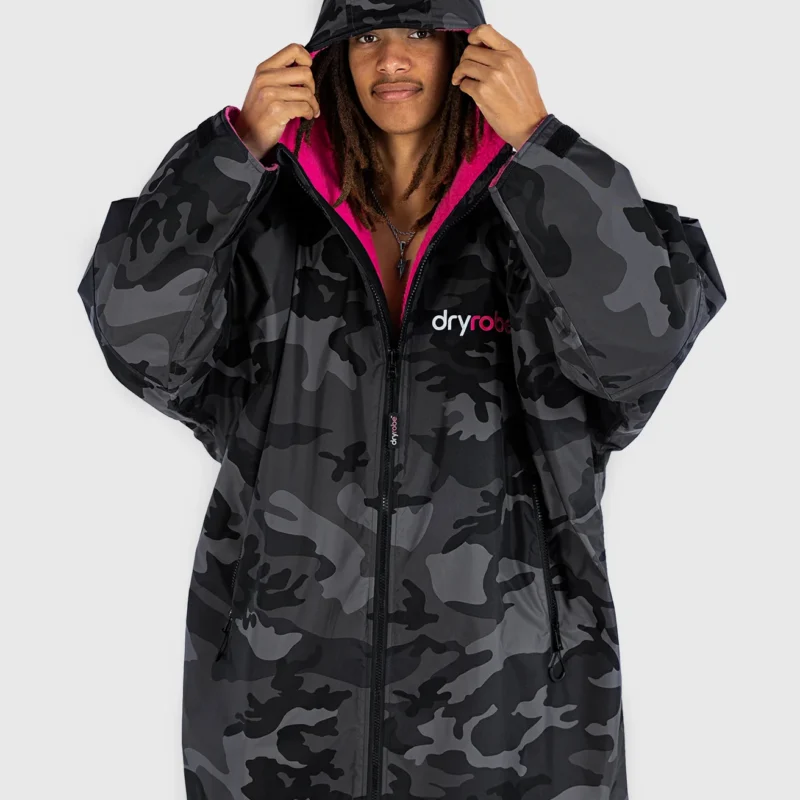 Dryrobe  Black Camo Pink Changing Robe Long Sleeve