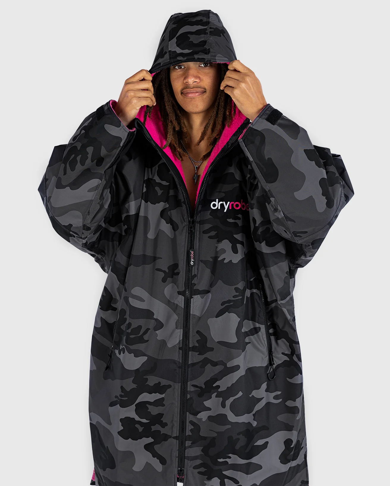 Dryrobe Black Camo Pink Changing Robe Long Sleeve